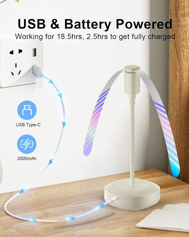 Edvision 4 Pack Food Table Fan, 2000mAh USB Powered Rechargeable Food Fan, Portable Fan with Flexible Goose-Neck and Soft Blades for BBQ, Patio, Party (Beige) - Image 2